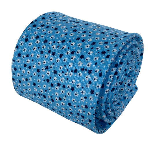 light pastel baby blue cotton tie with ditsy navy & white floral print by Frederick Thomas Handmade Mens Ties