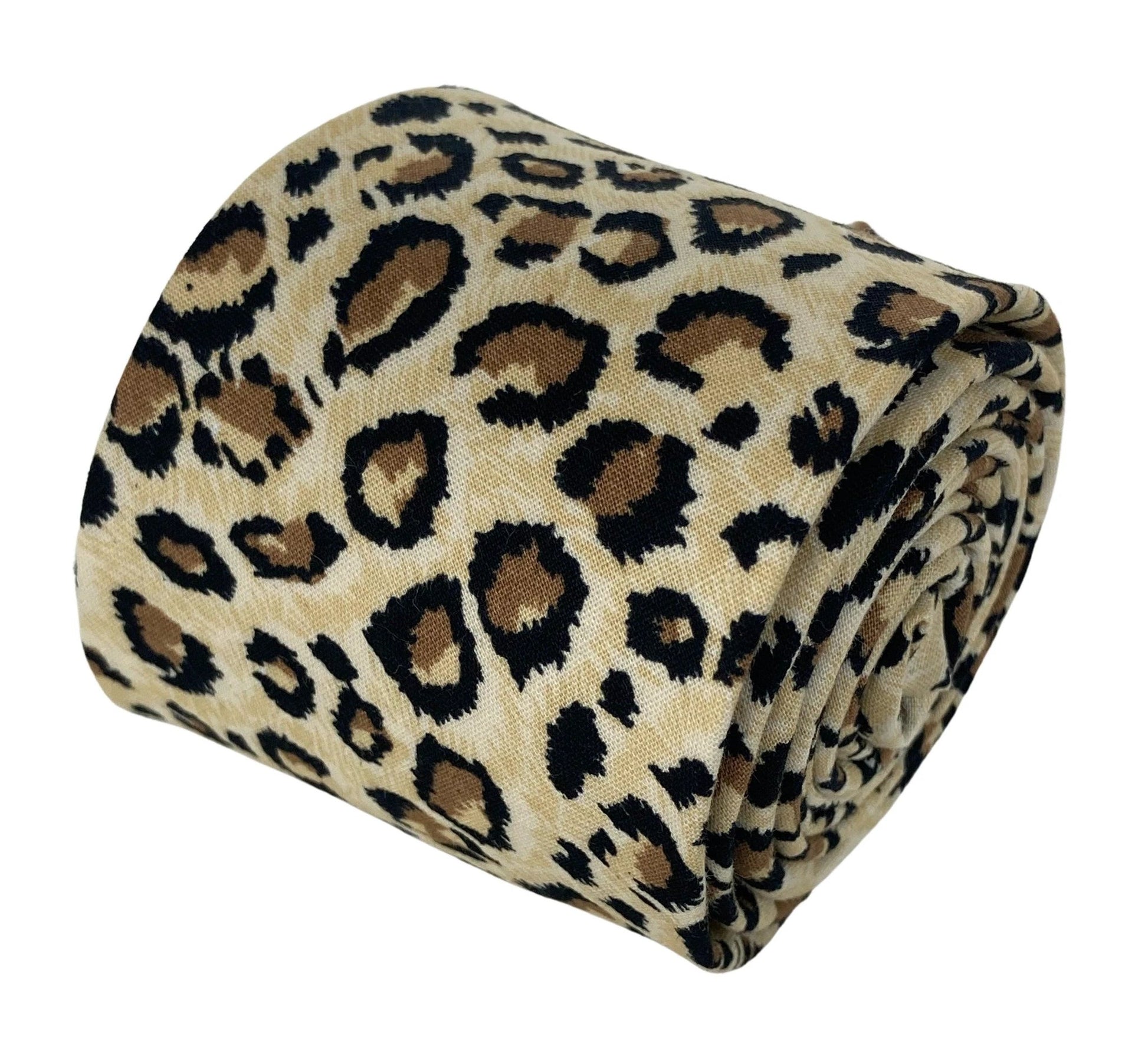 cream and beige leopard print cotton design tie by Frederick Thomas Handmade Mens Ties