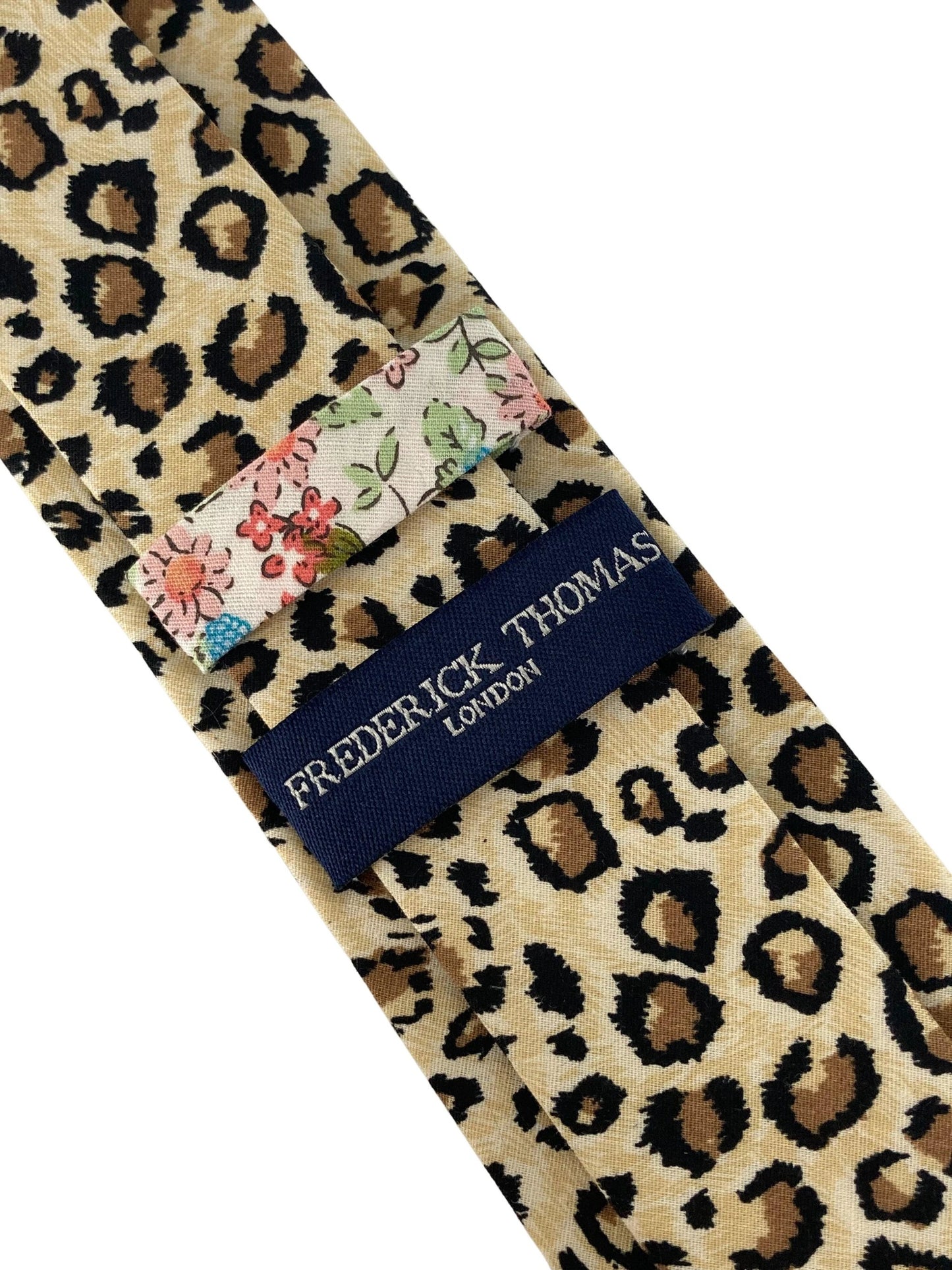 cream and beige leopard print cotton design tie by Frederick Thomas Handmade Mens Ties