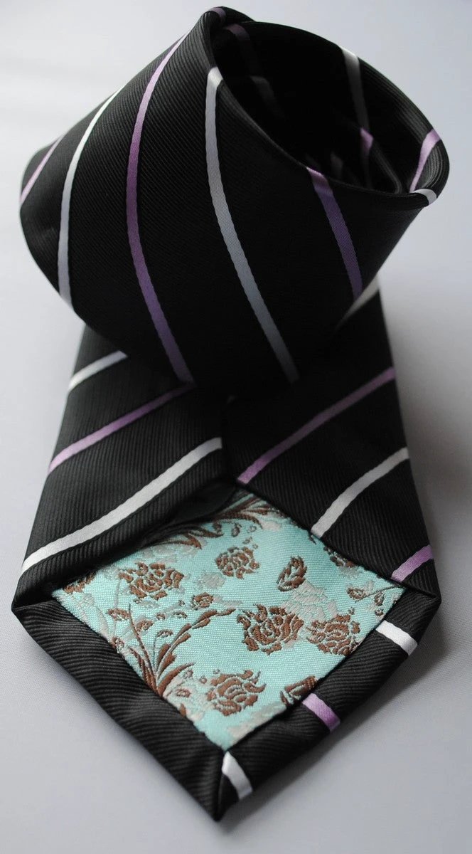 black tie with thin purple and white stripes by Frederick Thomas Handmade Mens Ties