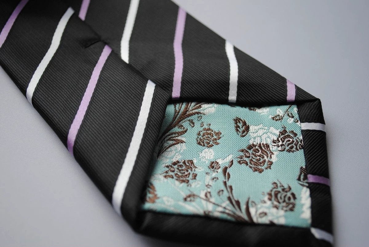 black tie with thin purple and white stripes by Frederick Thomas Handmade Mens Ties