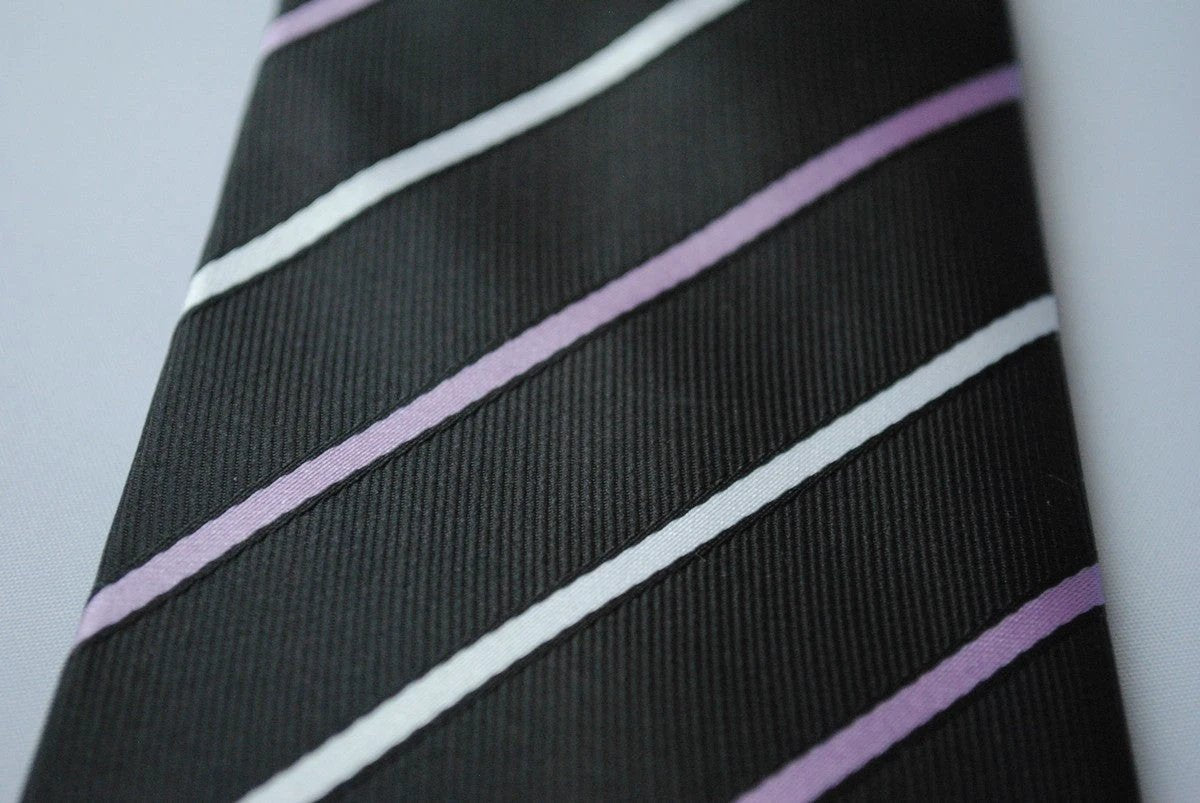 black tie with thin purple and white stripes by Frederick Thomas Handmade Mens Ties
