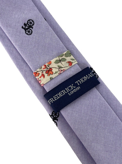 lilac pastel cotton tie with bike bicycle design by Frederick Thomas Handmade Mens Ties