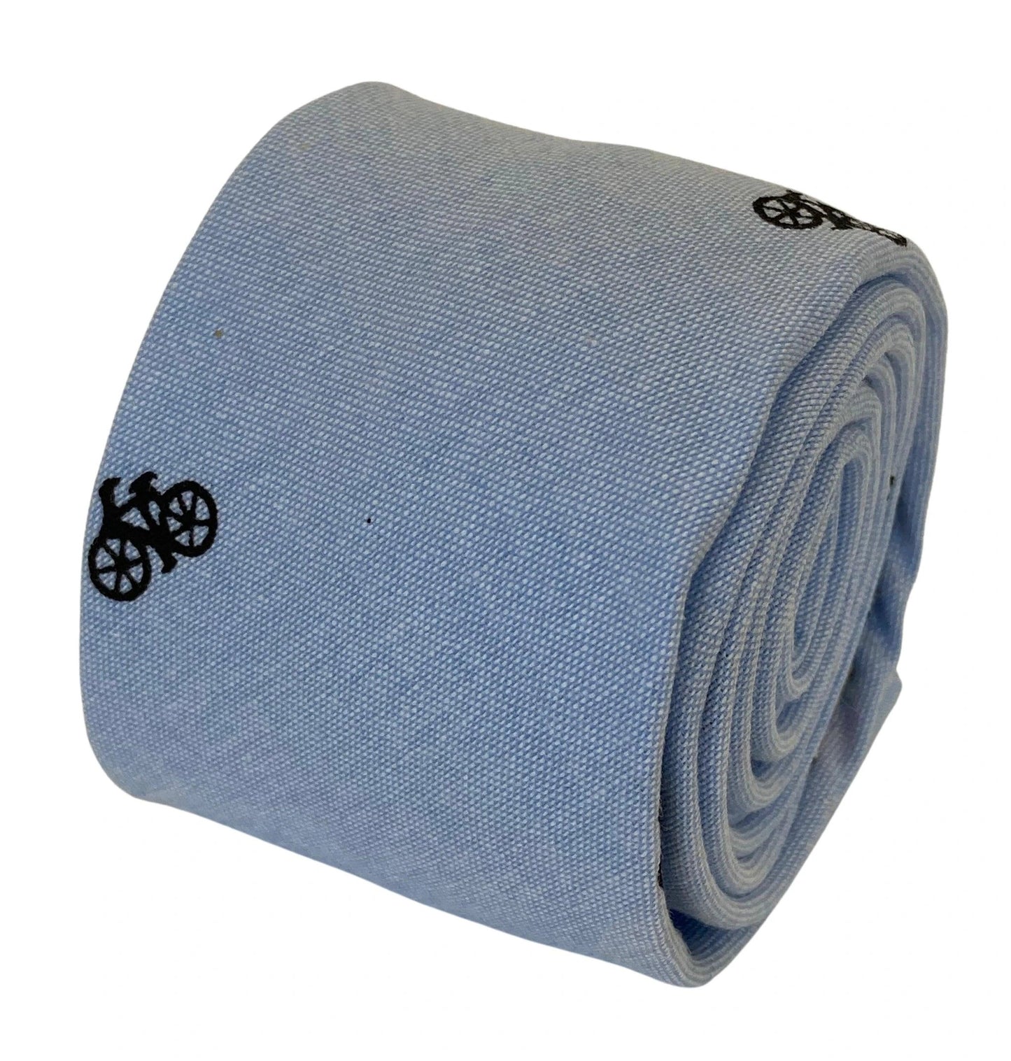 light pale blue pastel cotton tie with bike bicycle design by Frederick Thomas Handmade Mens Ties