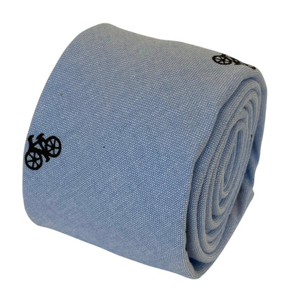 light pale blue pastel cotton tie with bike bicycle design by Frederick Thomas Handmade Mens Ties