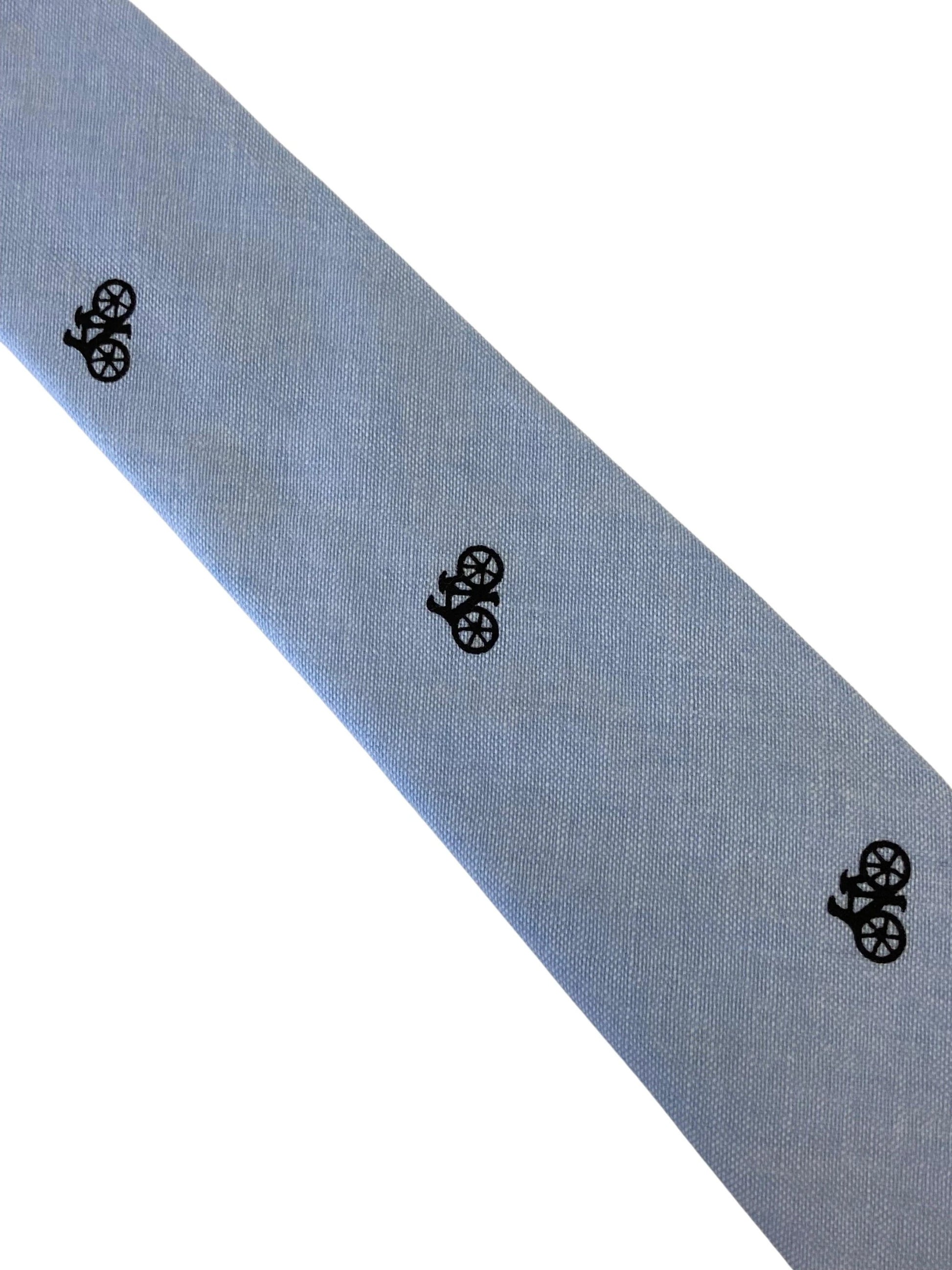 light pale blue pastel cotton tie with bike bicycle design by Frederick Thomas Handmade Mens Ties