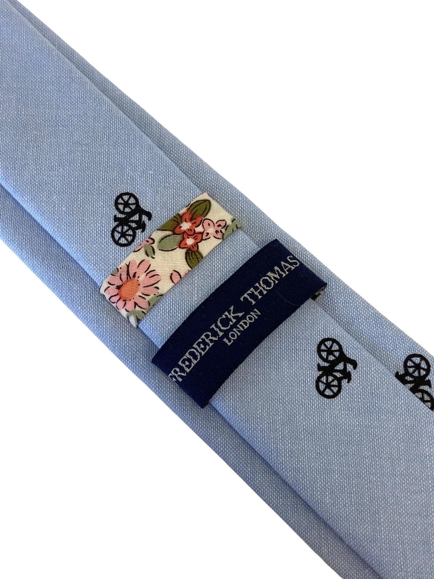 light pale blue pastel cotton tie with bike bicycle design by Frederick Thomas Handmade Mens Ties