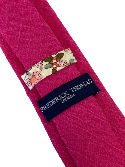 bright pink linen slim tie by Frederick Thomas Handmade Mens Ties