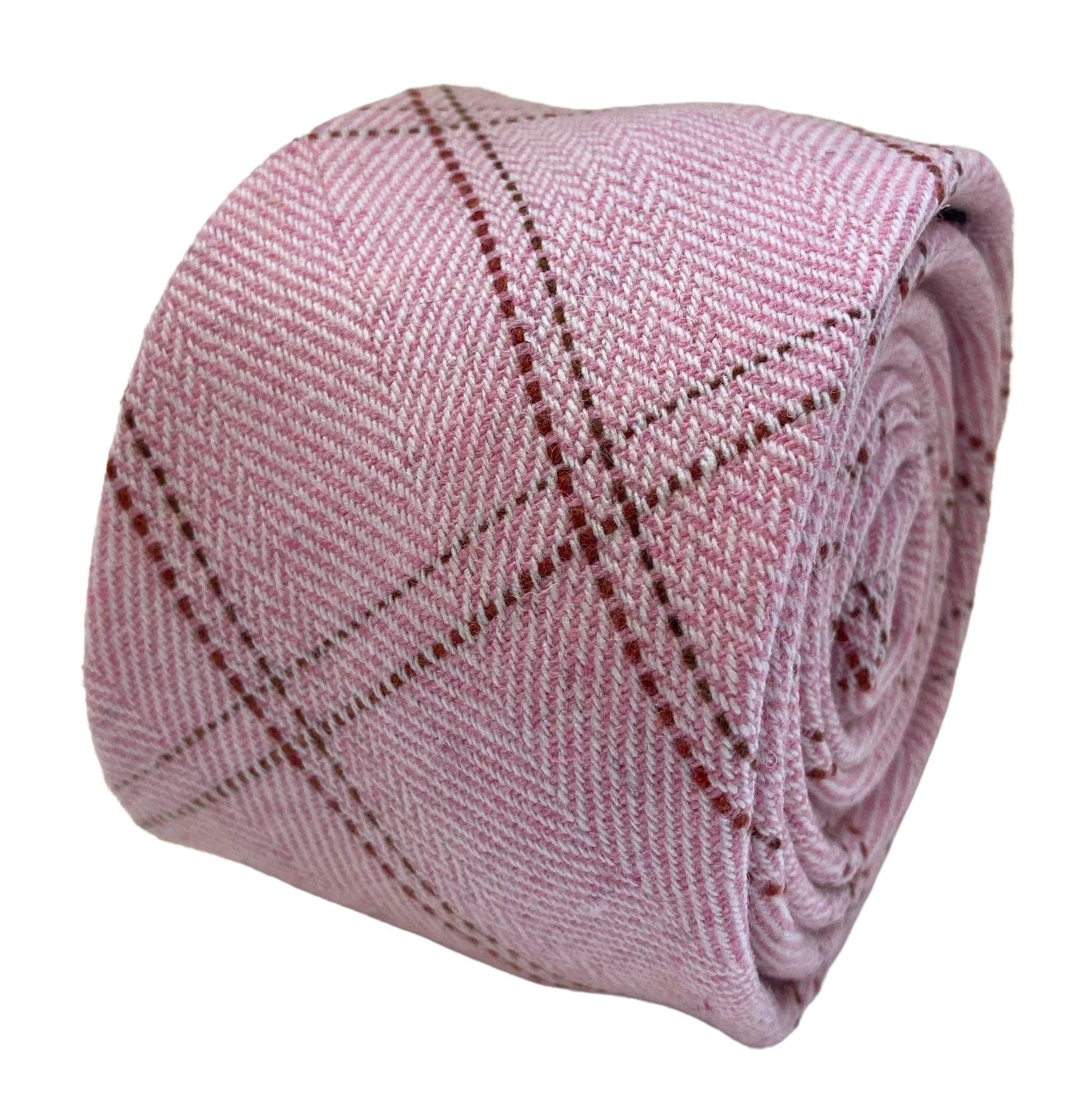 light baby pink check wool tie by Frederick Thomas Handmade Mens Ties