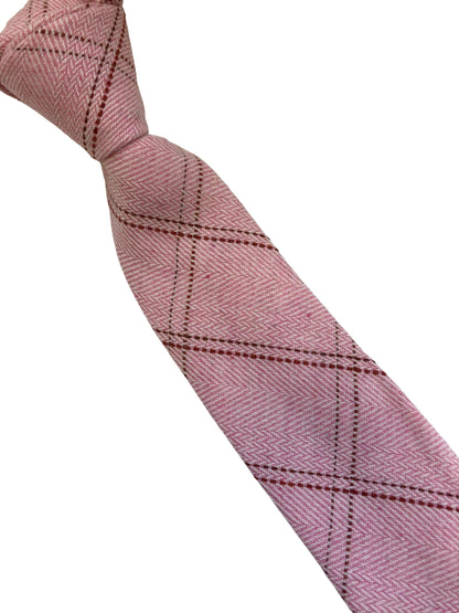 light baby pink check wool tie by Frederick Thomas Handmade Mens Ties