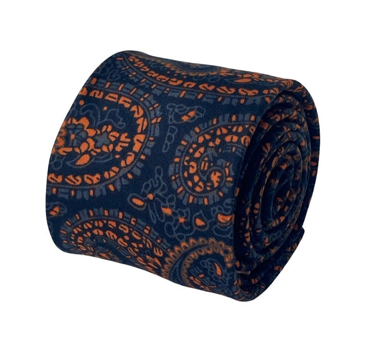 Black And Orange Paisley Cotton Tie For The Luxury Professional - Handmade With Contemporary Colourway Edge by Frederick Thomas Handmade Mens Ties