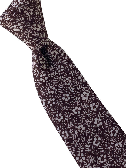 brown cotton tie with white floral design by Frederick Thomas Handmade Mens Ties