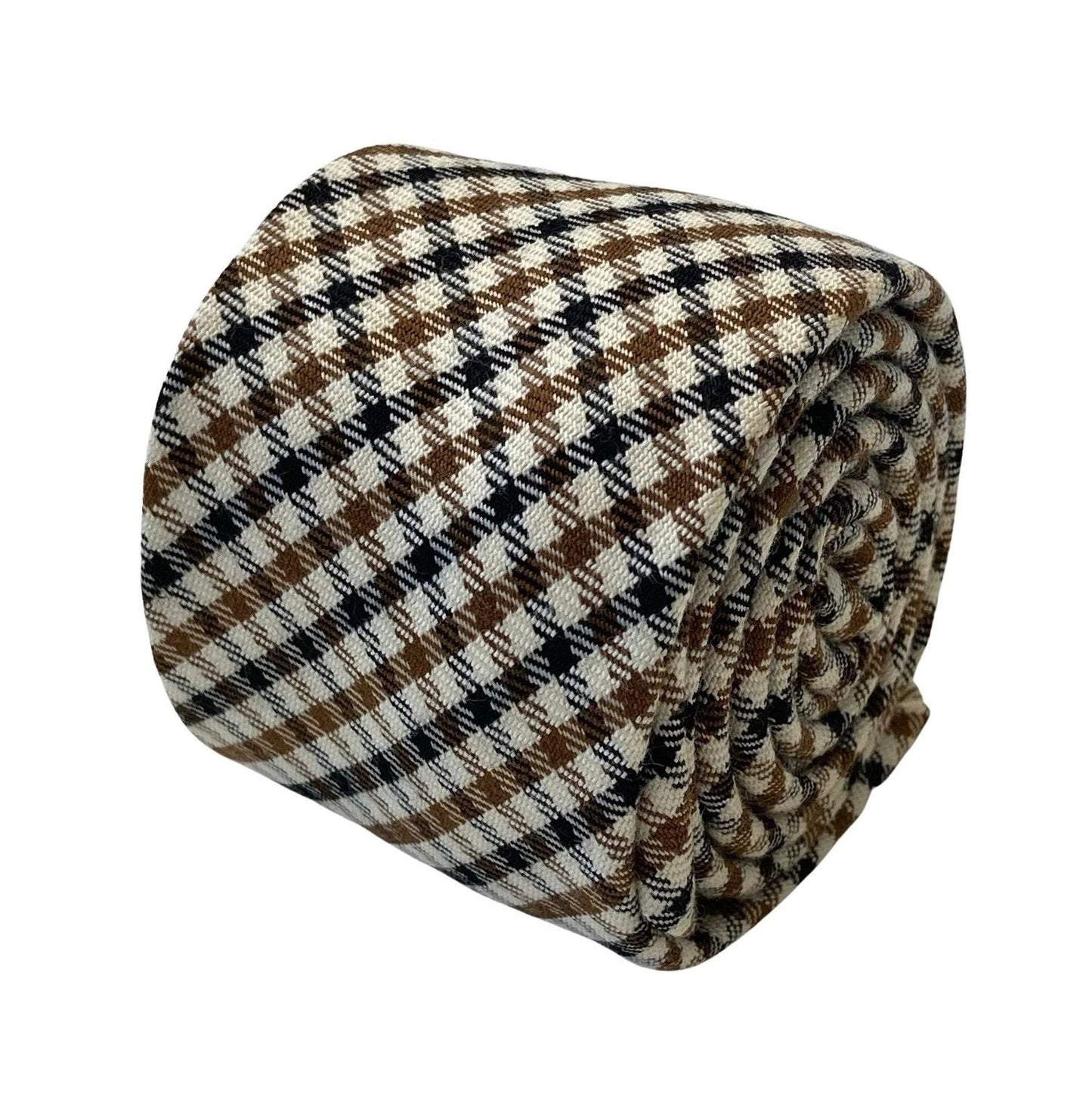 beige, brown & black check tweed style mens 100% wool tie by Frederick Thomas Handmade Mens Ties