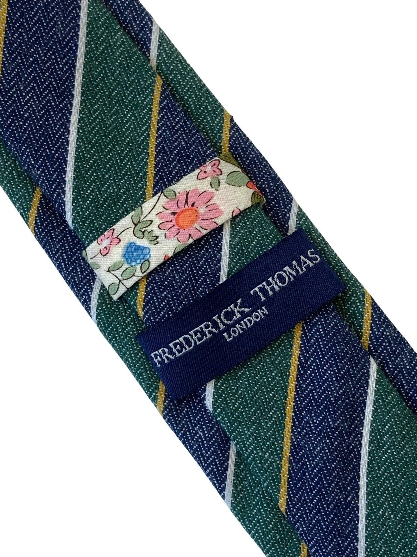 blue & green club striped mens linen tie school style by Frederick Thomas Handmade Mens Ties