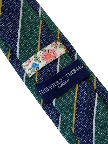 blue & green club striped mens linen tie school style by Frederick Thomas Handmade Mens Ties