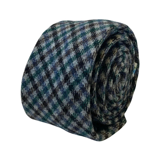 grey, blue, green & brown check tweed style 100% wool mens tie by Frederick Thomas Handmade Mens Ties