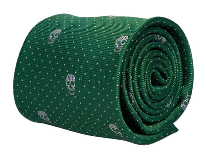 dark emerald green mens tie with skull quirky design by Frederick Thomas Handmade Mens Ties