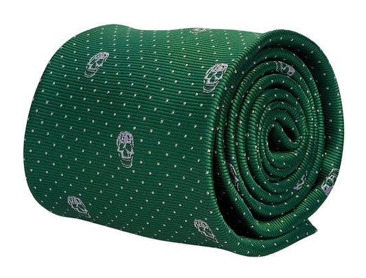 dark emerald green mens tie with skull quirky design by Frederick Thomas Handmade Mens Ties
