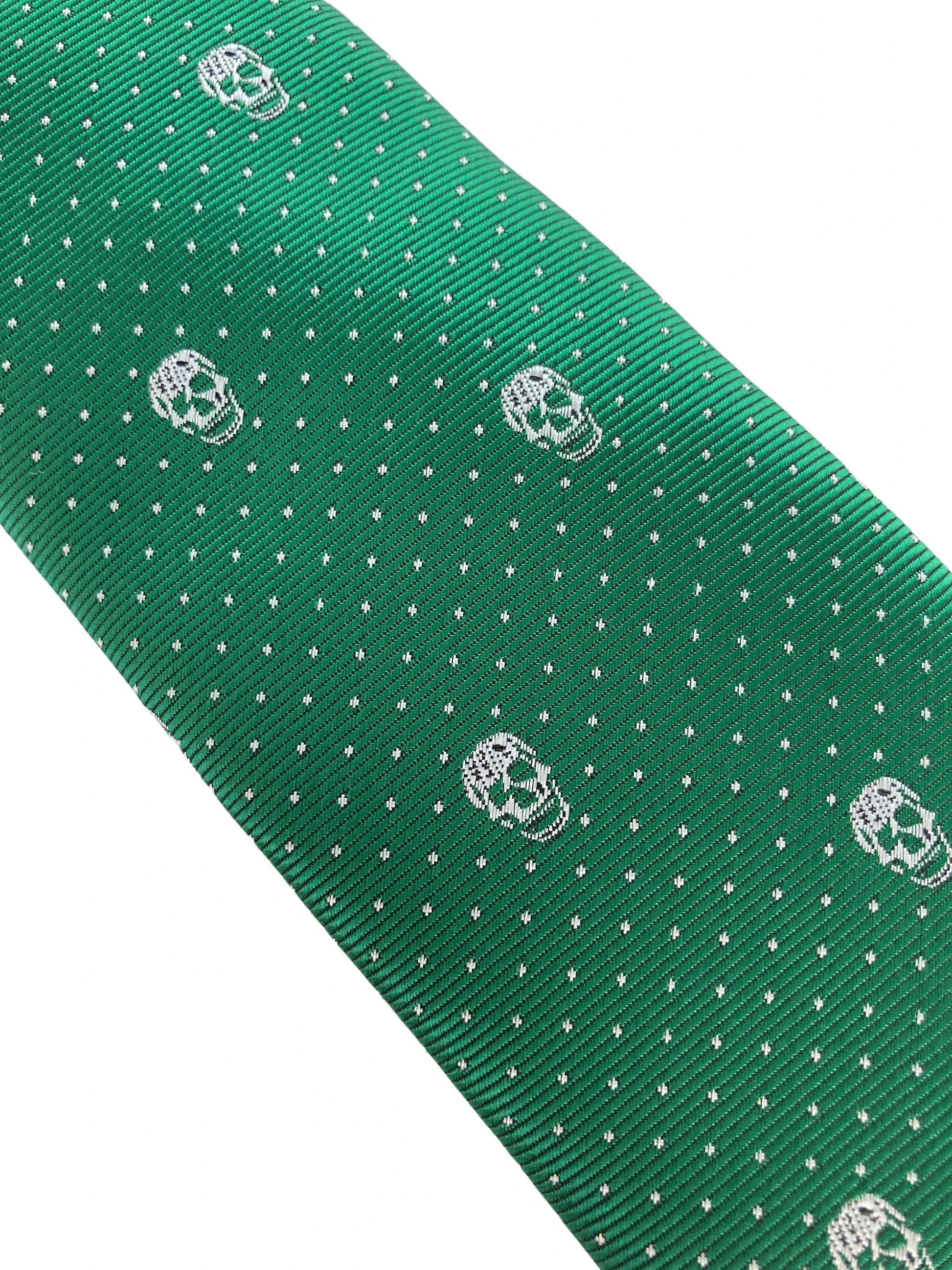 dark emerald green mens tie with skull quirky design by Frederick Thomas Handmade Mens Ties