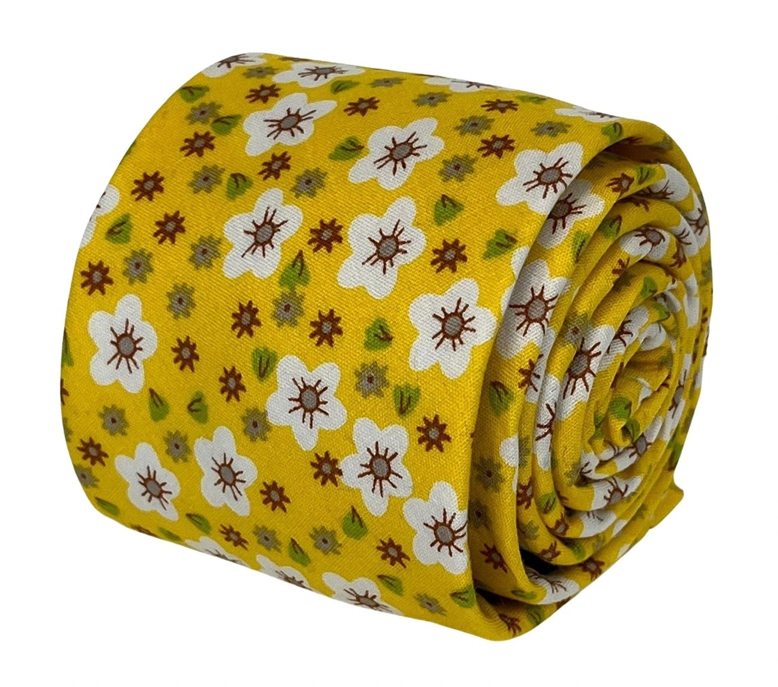 Mustard Gold Yellow Floral Men's Cotton Tie - Handcrafted Statement Piece For Subtle Confidence And Refined Style by Frederick Thomas Handmade Mens Ties