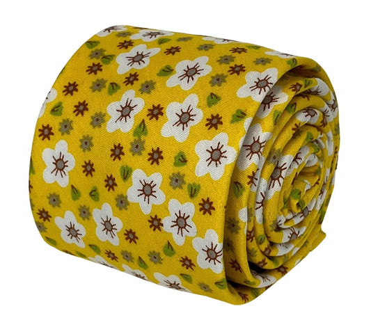 Mustard Gold Yellow Floral Men's Cotton Tie - Handcrafted Statement Piece For Subtle Confidence And Refined Style by Frederick Thomas Handmade Mens Ties