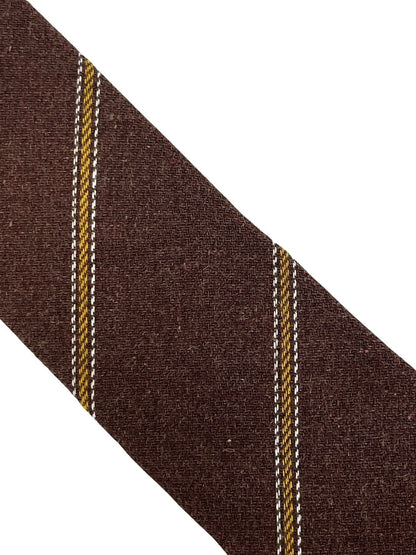 Chocolate Brown And Yellow Gold Club Striped School Style Cotton Tie - Handcrafted Collegiate Elegance by Frederick Thomas Handmade Mens Ties