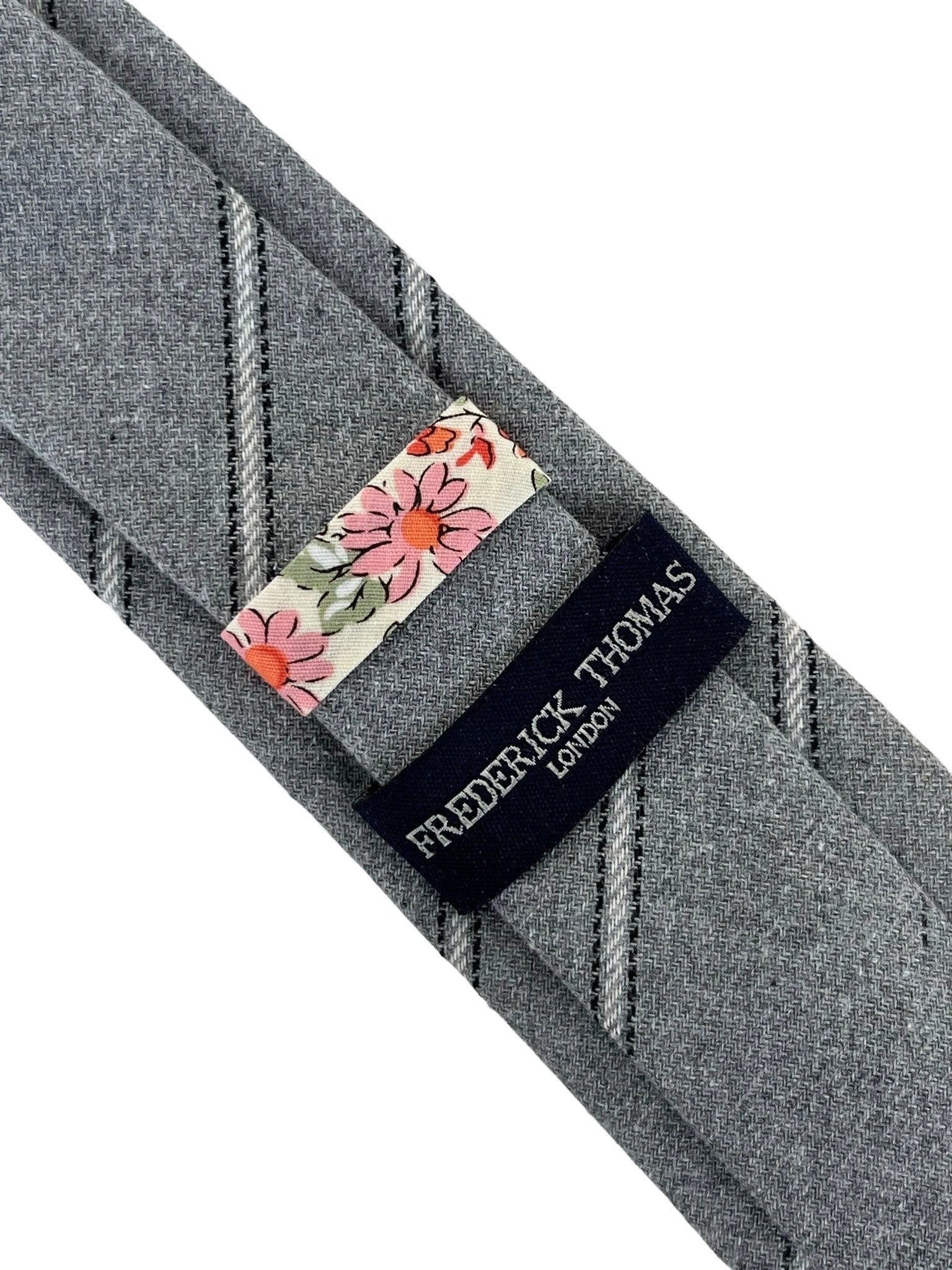 Light Silver Grey and Ivory Club Striped School Style Cotton Tie by Frederick Thomas Handmade Mens Ties