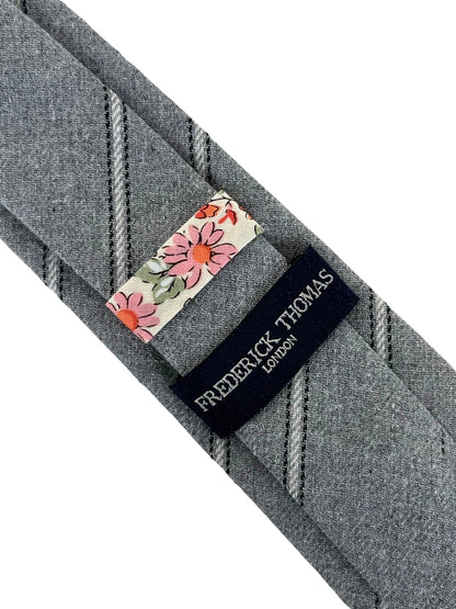 Light Silver Grey and Ivory Club Striped School Style Cotton Tie by Frederick Thomas Handmade Mens Ties