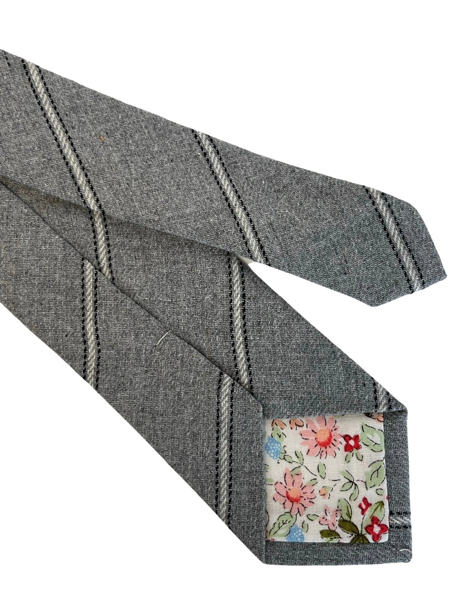 Light Silver Grey and Ivory Club Striped School Style Cotton Tie by Frederick Thomas Handmade Mens Ties