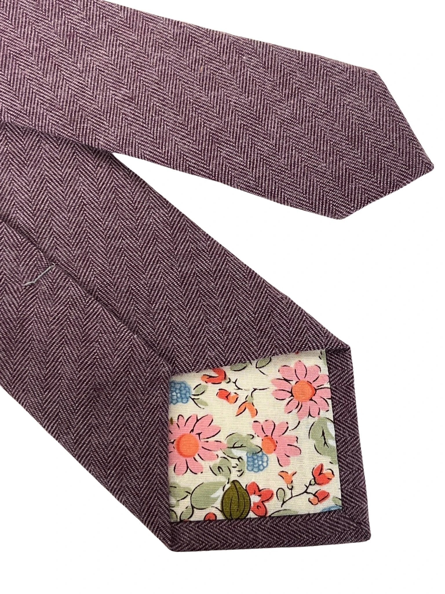 Maroon Purple Herringbone Cotton Men's Tie - Handmade Statement Piece In Rich Maroon Purple That Shifts In Light by Frederick Thomas Handmade Mens Ties