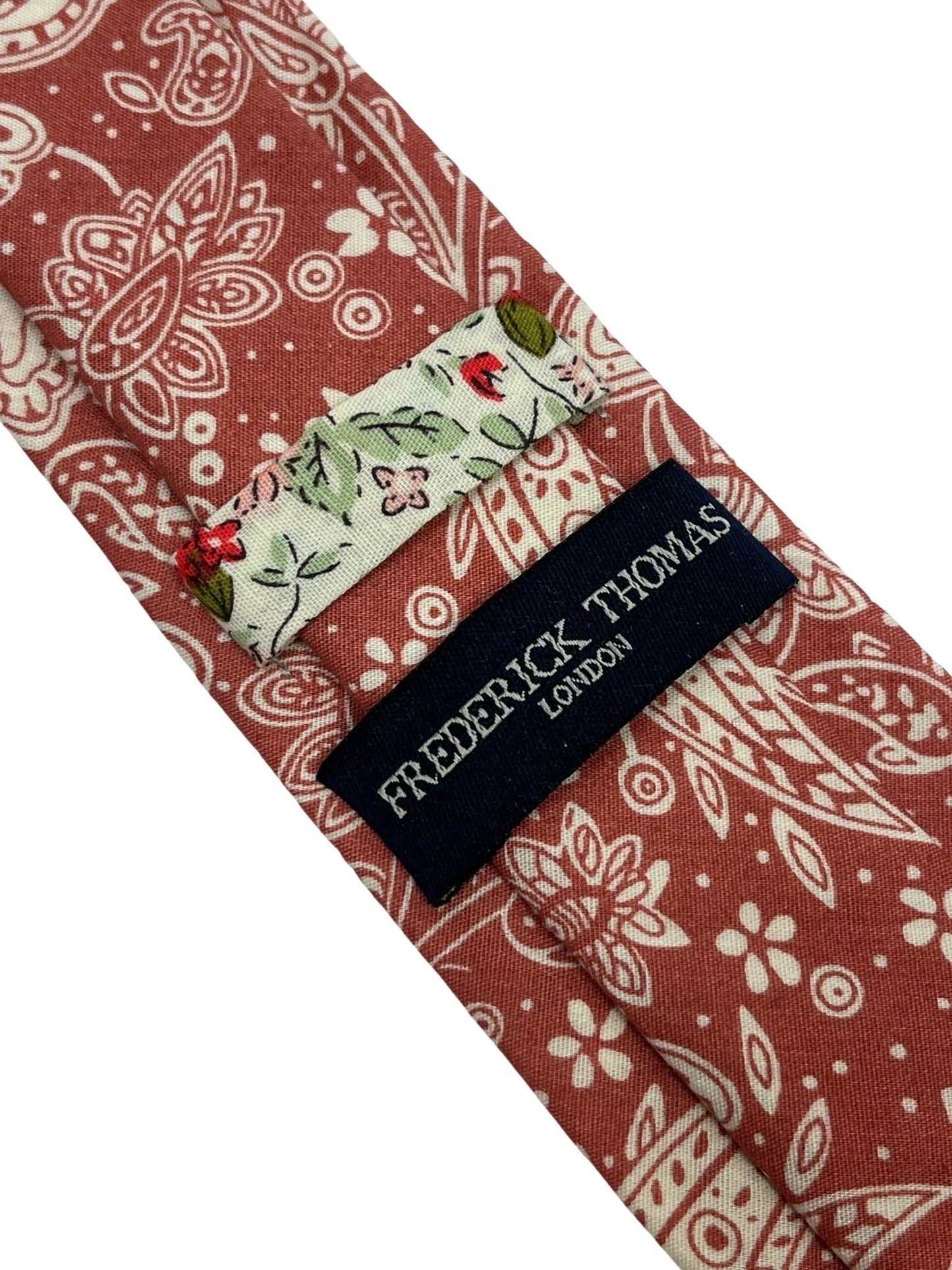 Coral Pink Paisley Men's Cotton Tie - Handmade Craftsmanship And Subtle Floral Detail For Modern Formalwear by Frederick Thomas Handmade Mens Ties