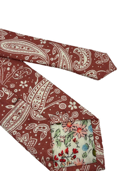 Coral Pink Paisley Men's Cotton Tie - Handmade Craftsmanship And Subtle Floral Detail For Modern Formalwear by Frederick Thomas Handmade Mens Ties