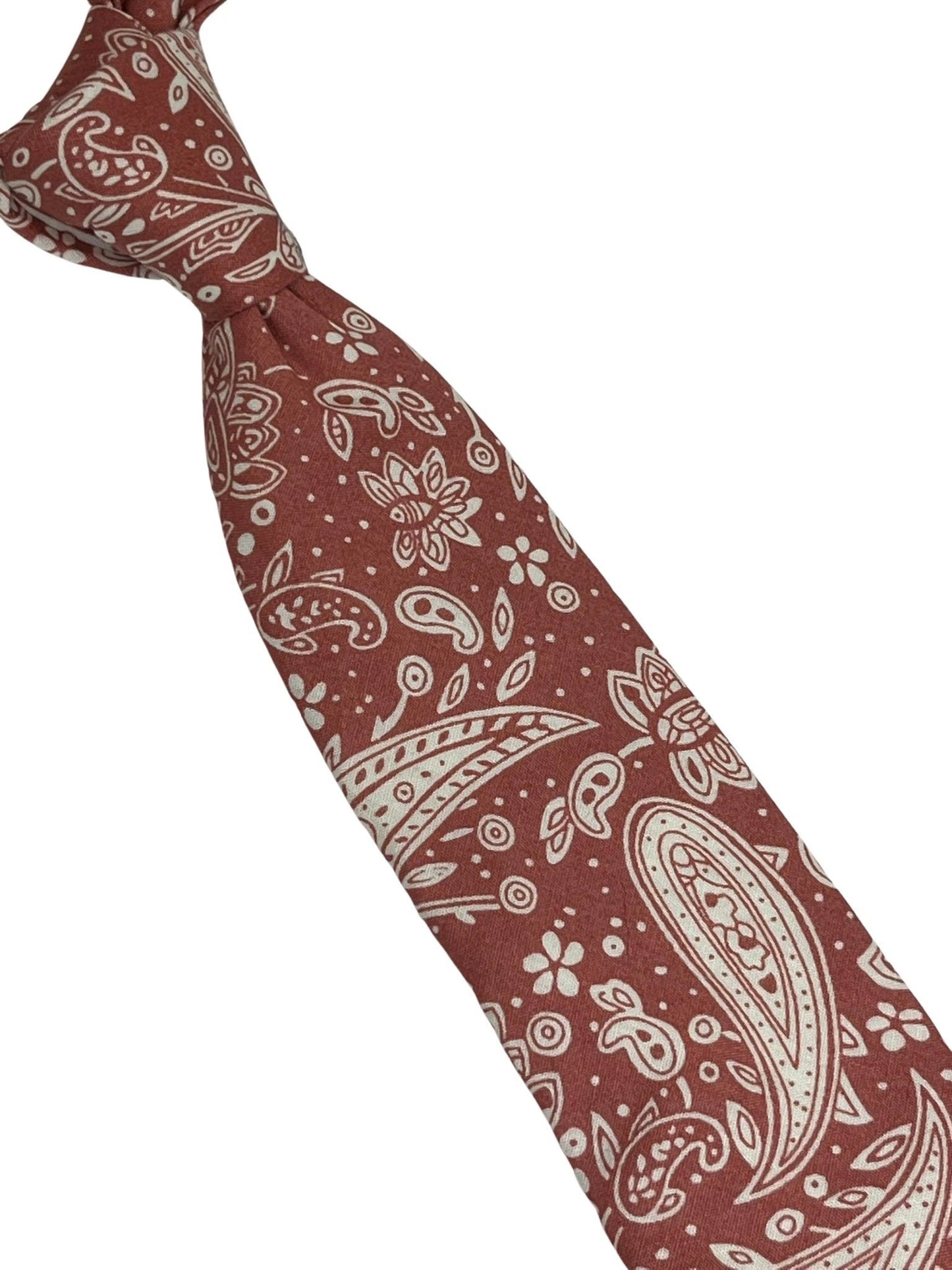 Coral Pink Paisley Men's Cotton Tie - Handmade Craftsmanship And Subtle Floral Detail For Modern Formalwear by Frederick Thomas Handmade Mens Ties