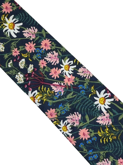 Navy Blue Cotton Tie With Wild English Floral Garden Pattern Handmade by Frederick Thomas Handmade Mens Ties