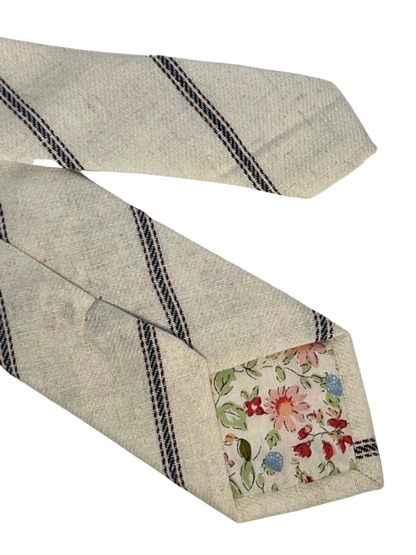 Ivory Cream Cotton Tie - Navy And Fine Red Stripe Design, Handmade By Frederick Thomas For The Luxury Professional by Frederick Thomas Handmade Mens Ties