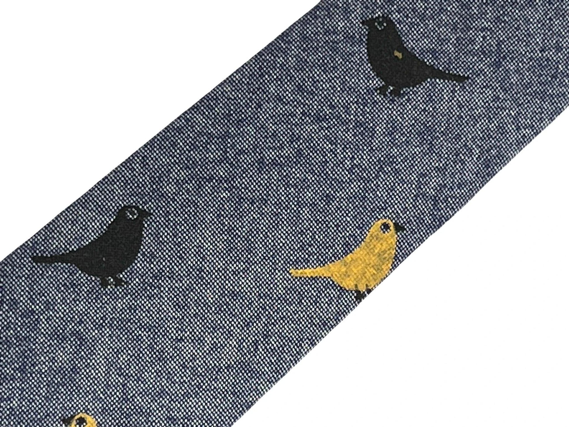 Denim Medium Blue Cotton Tie With Bird Design - Handmade By Frederick Thomas For A Refined Look by Frederick Thomas Handmade Mens Ties