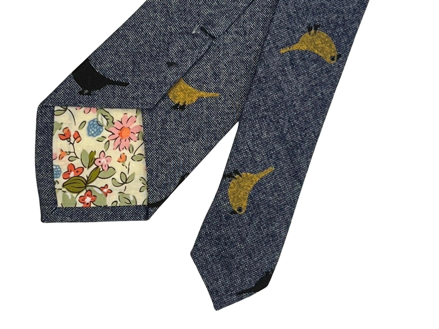Denim Medium Blue Cotton Tie With Bird Design - Handmade By Frederick Thomas For A Refined Look by Frederick Thomas Handmade Mens Ties