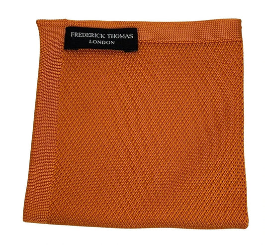 Plain Orange Silk Knitted Pocket Square - Handmade Silk Knit With Warm Texture And Contemporary Edge by Frederick Thomas Handmade Mens Ties