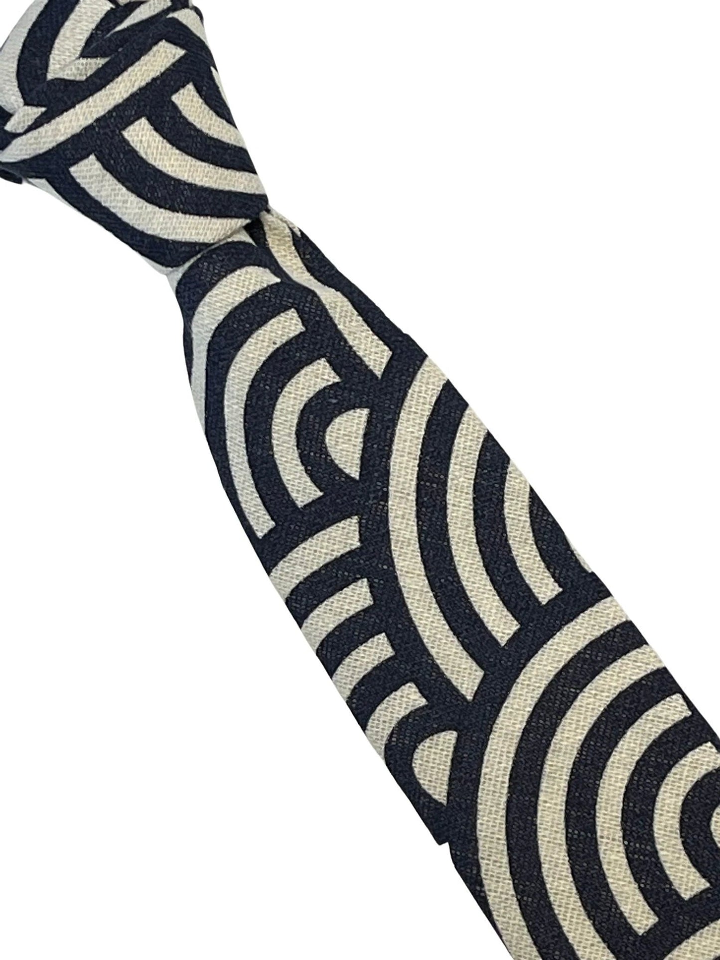 Cream And Navy Rainbow Design Cotton Men's Tie By Frederick Thomas - Handmade Craftsmanship For A Refined Look by Frederick Thomas Handmade Mens Ties