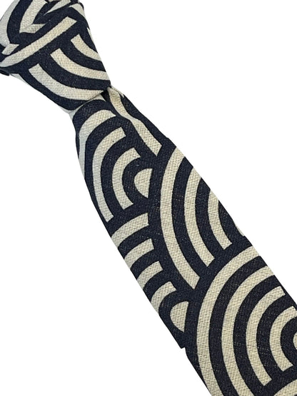 Cream And Navy Rainbow Design Cotton Men's Tie By Frederick Thomas - Handmade Craftsmanship For A Refined Look by Frederick Thomas Handmade Mens Ties