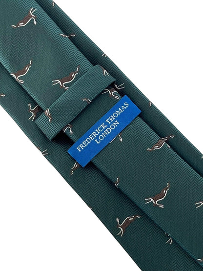 Frederick Thomas Handmade Dark Forest Green Tie - Woodland Hare Motif for Distinctive Gentleman Style by Frederick Thomas Handmade Mens Ties