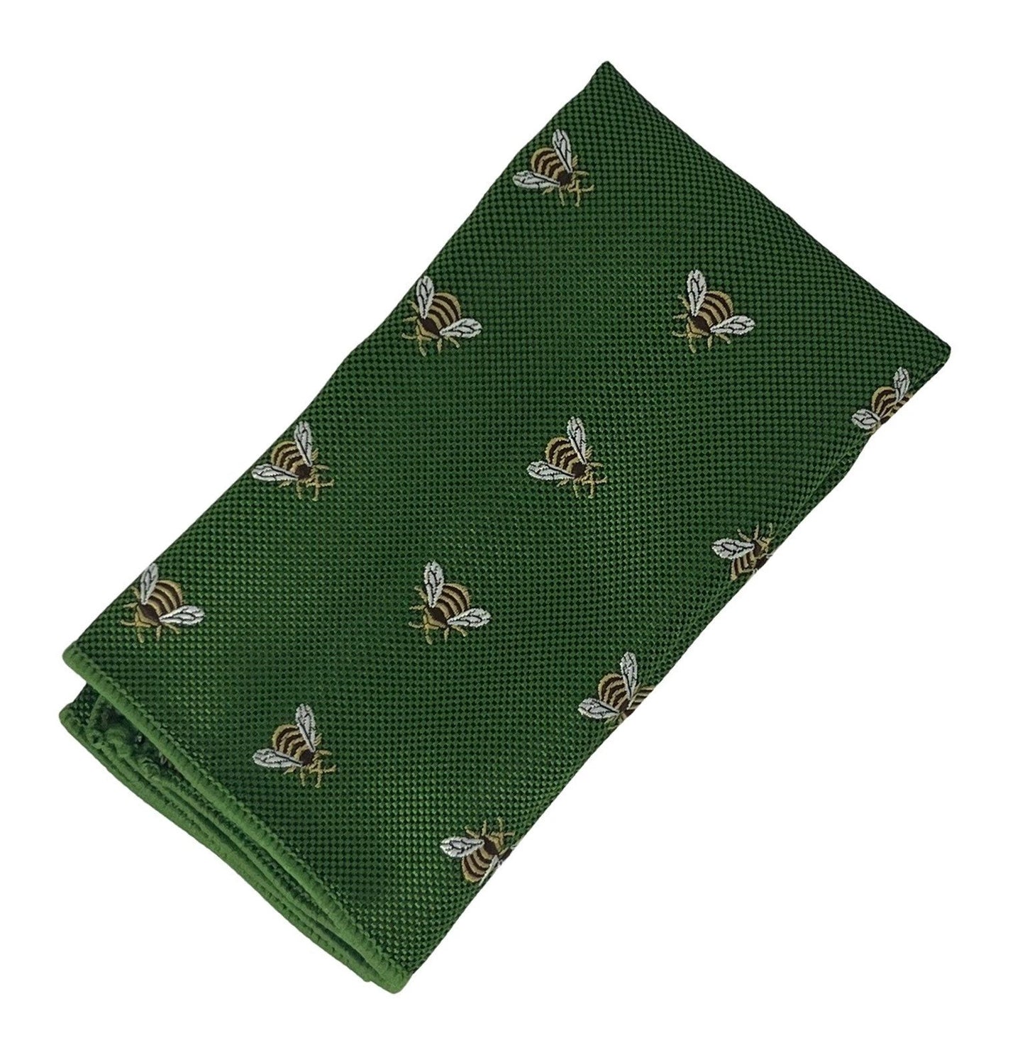 Fern Green Apple Pocket Square - Handmade With Embroidered Honey Bee Design By Frederick Thomas by Frederick Thomas Handmade Mens Ties