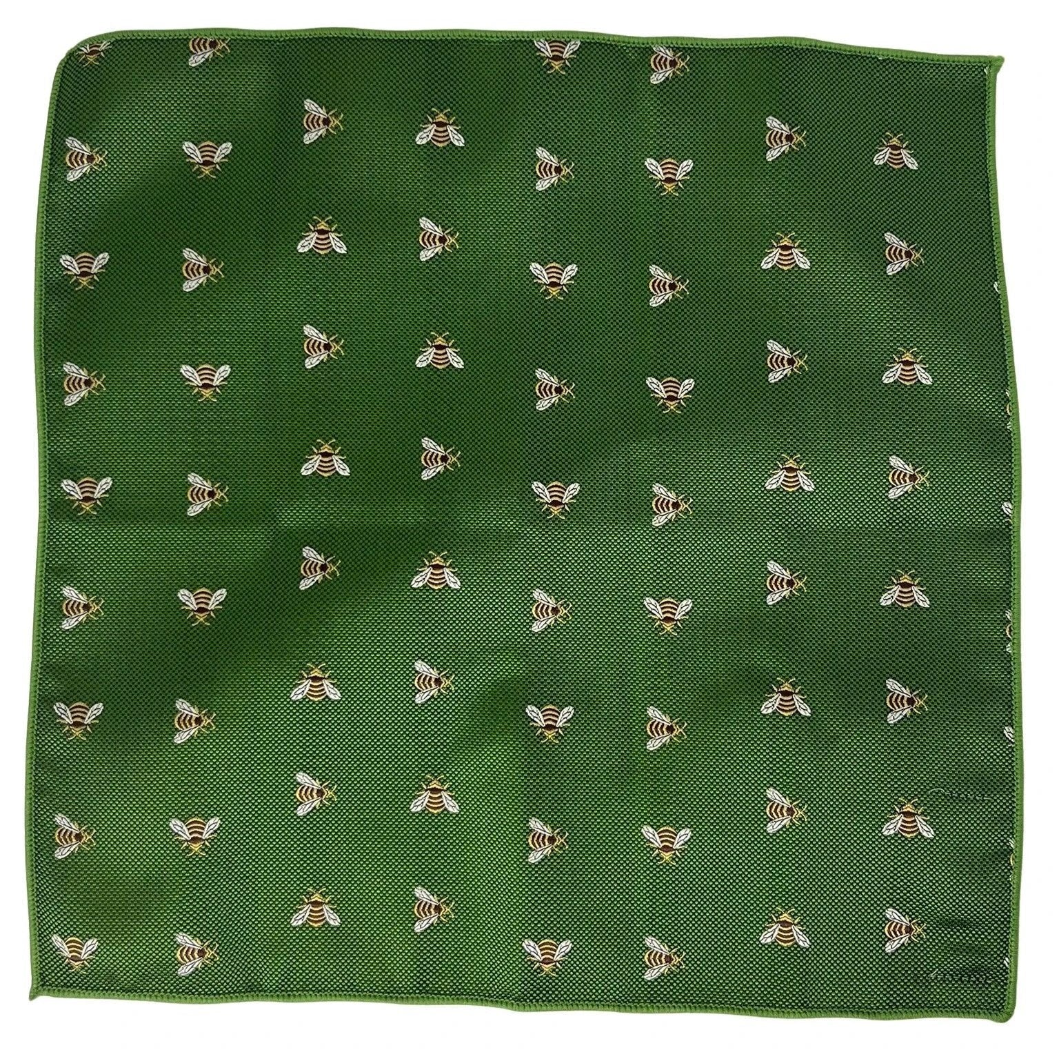 Fern Green Apple Pocket Square - Handmade With Embroidered Honey Bee Design By Frederick Thomas by Frederick Thomas Handmade Mens Ties