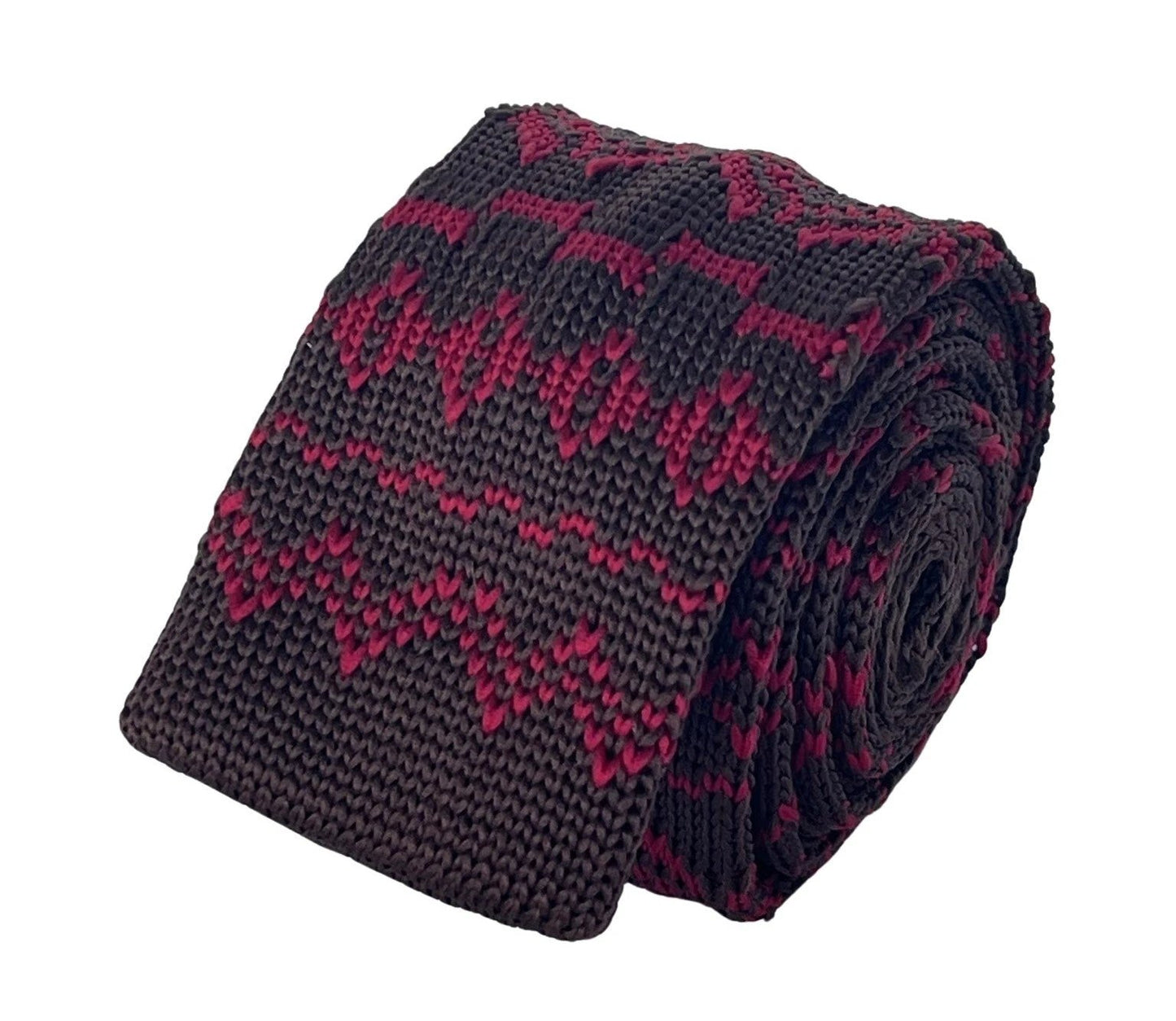 Frederick Thomas Brown And Red Nordic Design Knitted Silk Tie - Handmade Luxury For The Discerning Professional by Frederick Thomas Handmade Mens Ties