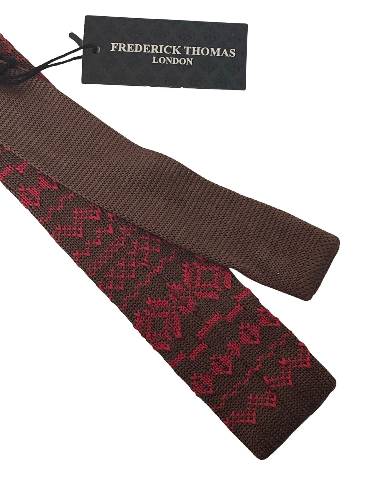 Frederick Thomas Brown And Red Nordic Design Knitted Silk Tie - Handmade Luxury For The Discerning Professional by Frederick Thomas Handmade Mens Ties