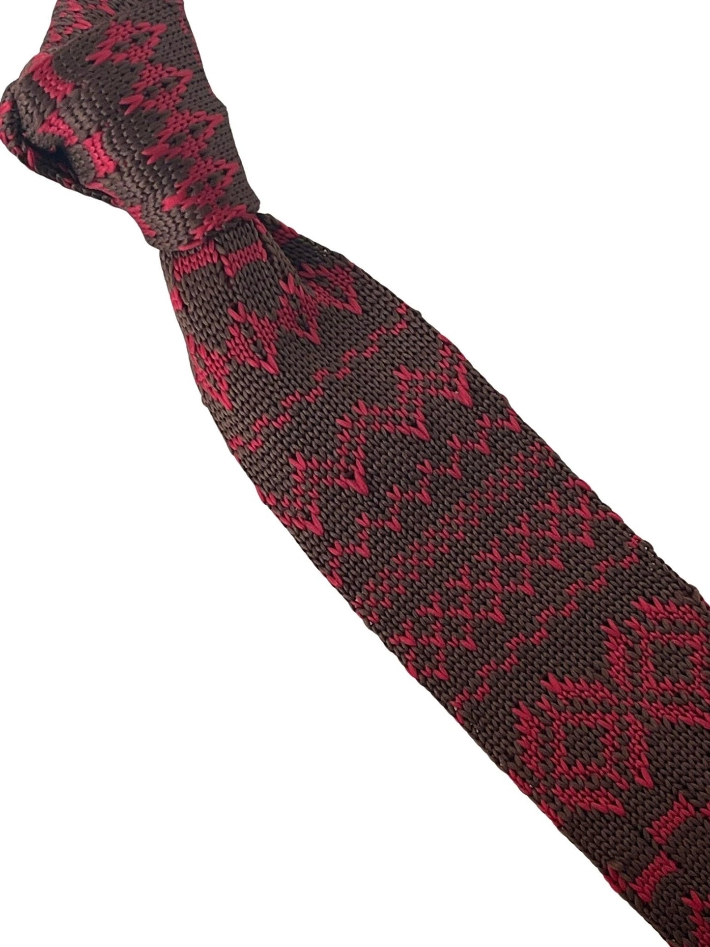 Frederick Thomas Brown And Red Nordic Design Knitted Silk Tie - Handmade Luxury For The Discerning Professional by Frederick Thomas Handmade Mens Ties