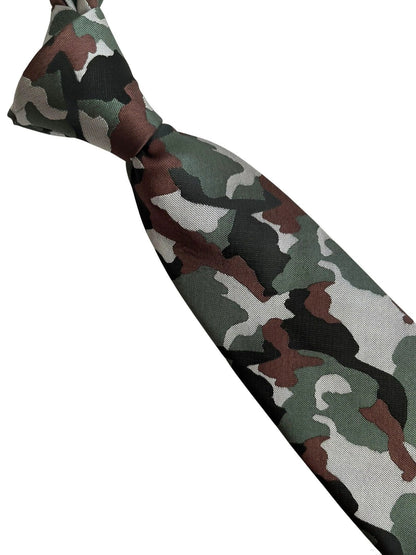 Frederick Thomas Army Camouflage Forest Green And Brown Handmade Tie - Luxury Craftsmanship Meets Bold Camouflage by Frederick Thomas Handmade Mens Ties