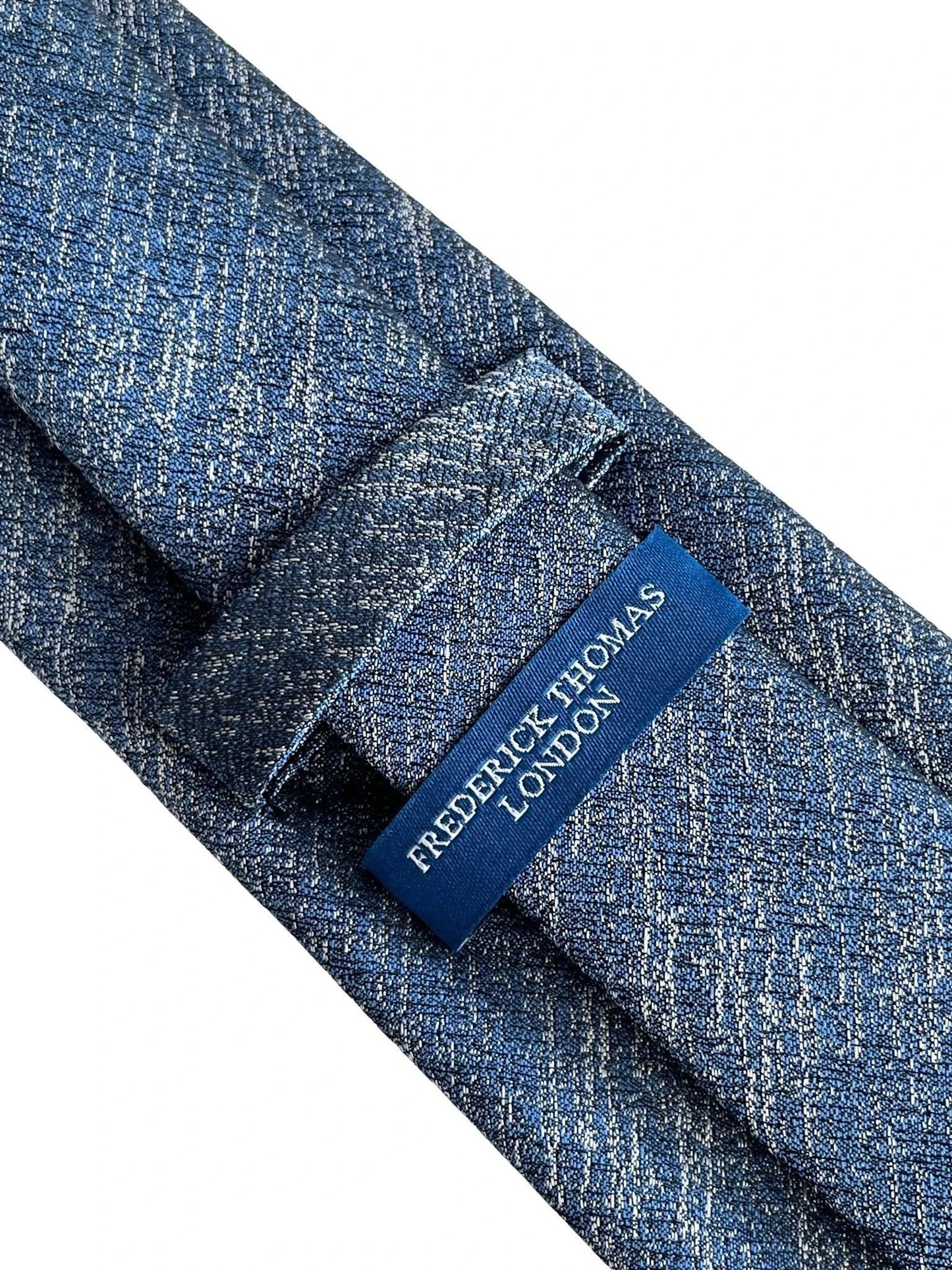 Medium Blue and White Scratched Design Tie by Frederick Thomas Handcrafted Luxury for Subtle Professional Impression by Frederick Thomas Handmade Mens Ties