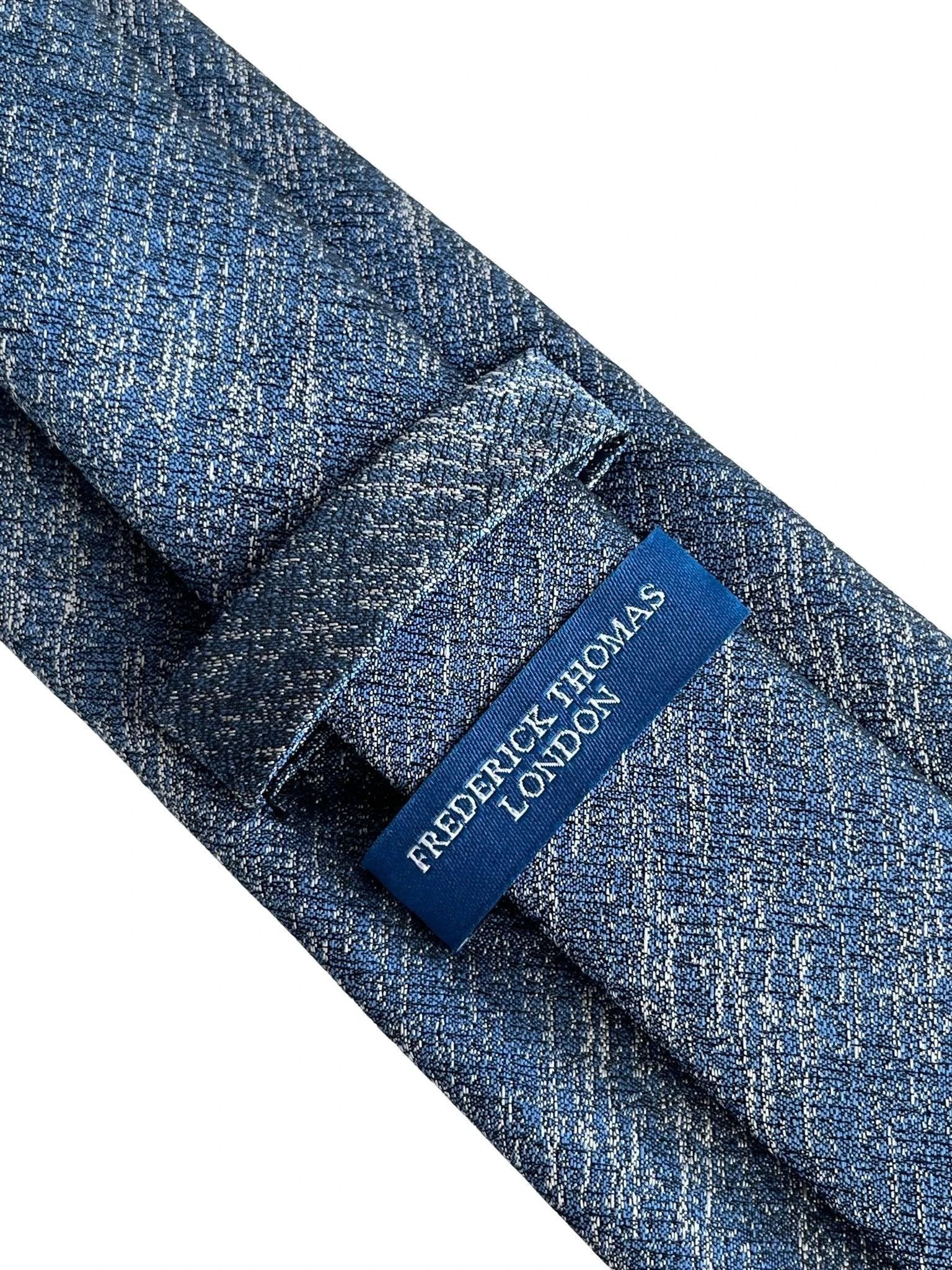 Medium Blue and White Scratched Design Tie by Frederick Thomas Handcrafted Luxury for Subtle Professional Impression by Frederick Thomas Handmade Mens Ties
