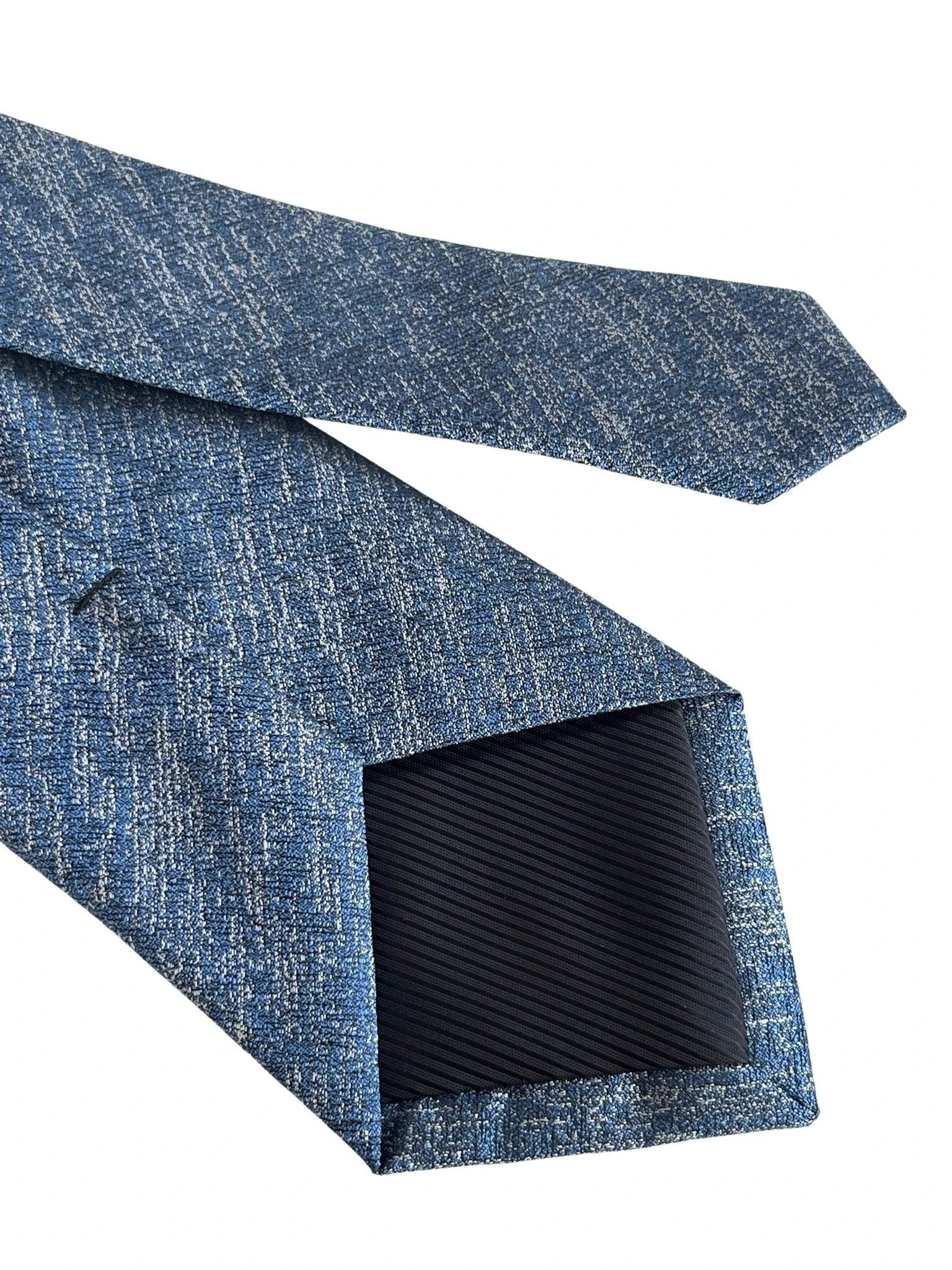 Medium Blue and White Scratched Design Tie by Frederick Thomas Handcrafted Luxury for Subtle Professional Impression by Frederick Thomas Handmade Mens Ties